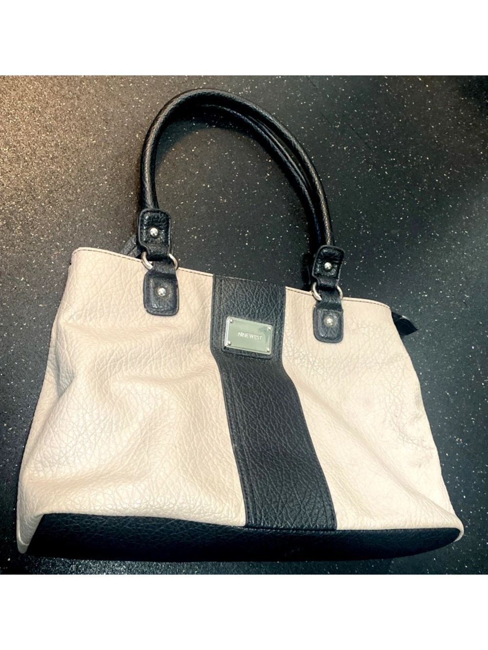 Women's Colorblock Satchel Top Handle Bag Gray/Black Pebbled Double Handle Zip